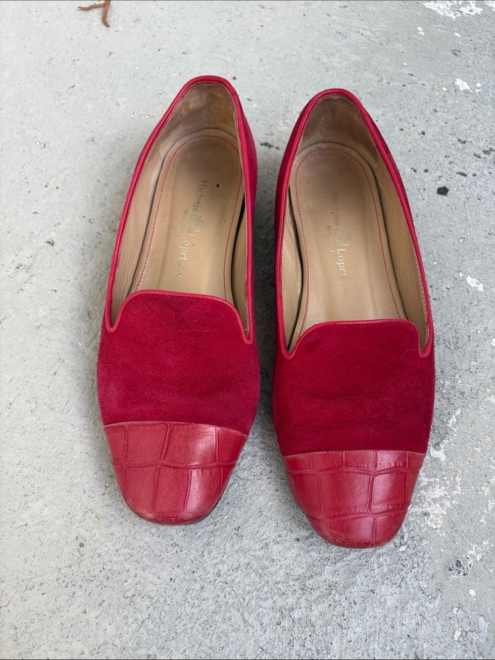 Michele Lopriote Cherry red suede flats
